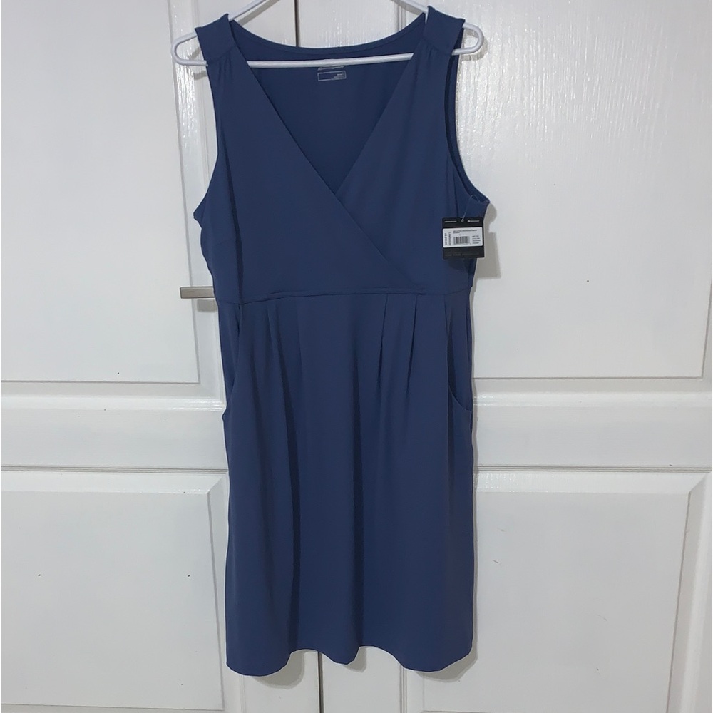 Eddie Bauer Navy Wrap-Style Midi Dress. NWT